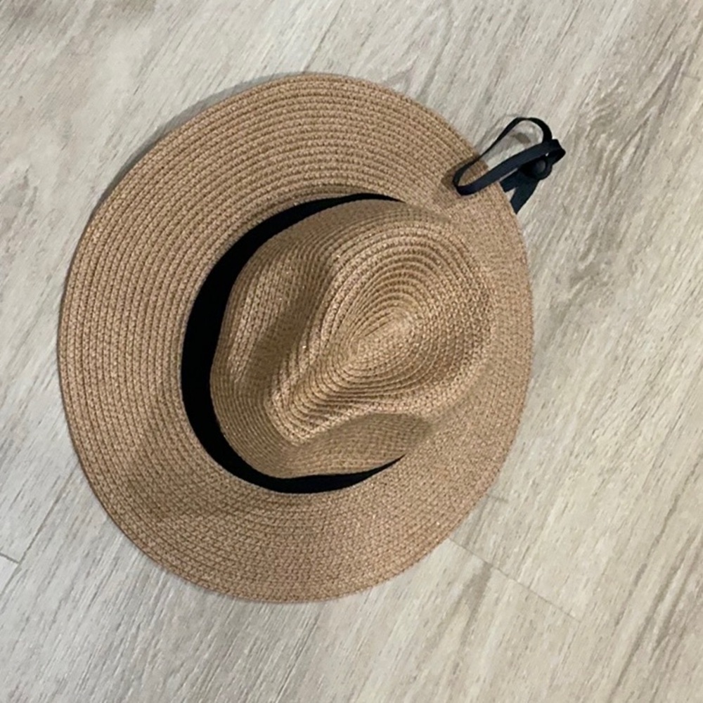 Stylish Tan Straw Hat with Black Band